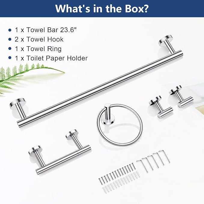 TQKAG Polished Chrome 5 Piece Bathroom Hardware Accessories Set 23.6" SUS304 - Image 8
