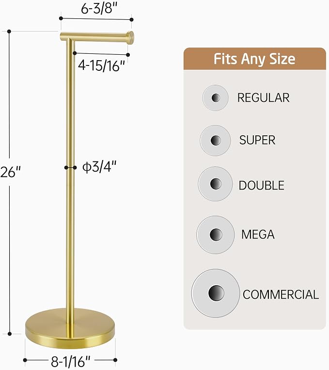 KES Gold Toilet Paper Holder Stand 26" H, Free Standing Toilet Paper Roll Holder - Image 5