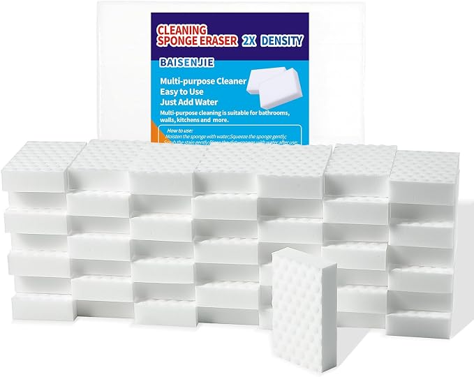 Melamine Sponge, 50 Pack 2X Density Magic Sponges Eraser in Bulk, Melamine Foam by BAISENJIE
