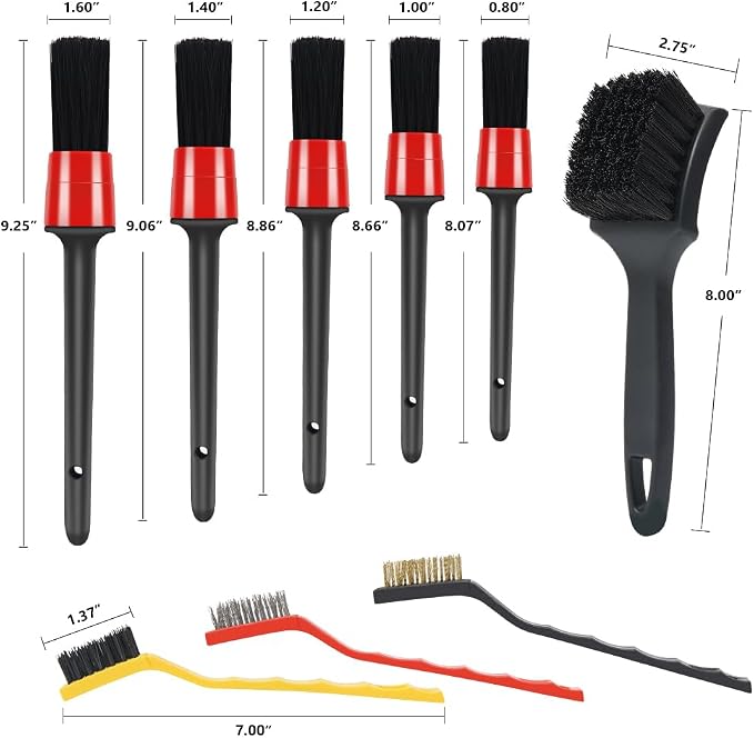 9pcs Detailing Brush Set, Interior Cleaning Brush, Steel Wire & Tire Brush - Image 7