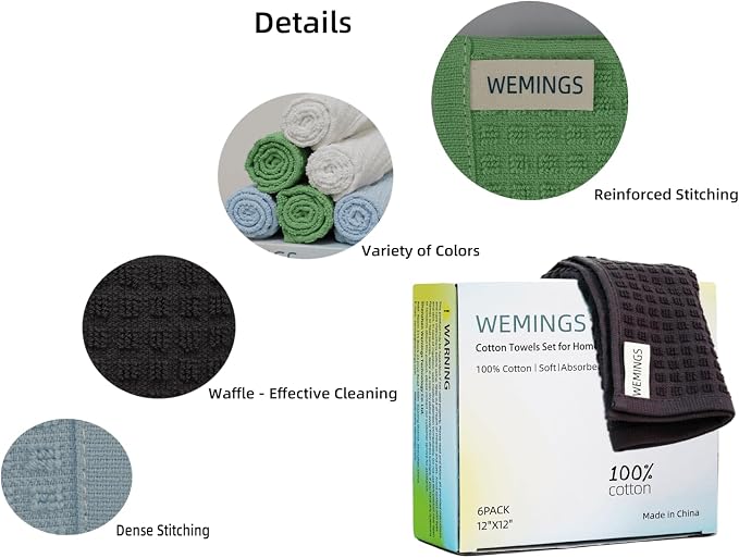 Cotton Dishcloths Set for Home and Kitchen Cleaning- 12x12 Inches Pack of 6- - Image 6