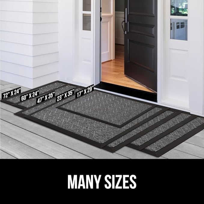 GORILLA GRIP 100% Waterproof All-Season WeatherMax Doormat 35x23, US Designed Natural Rubber, Stain and Fade Resistant, Low Profile Indoor Outdoor Door Mats, Easy Clean Patio Mat, Dark Brown Pebble
