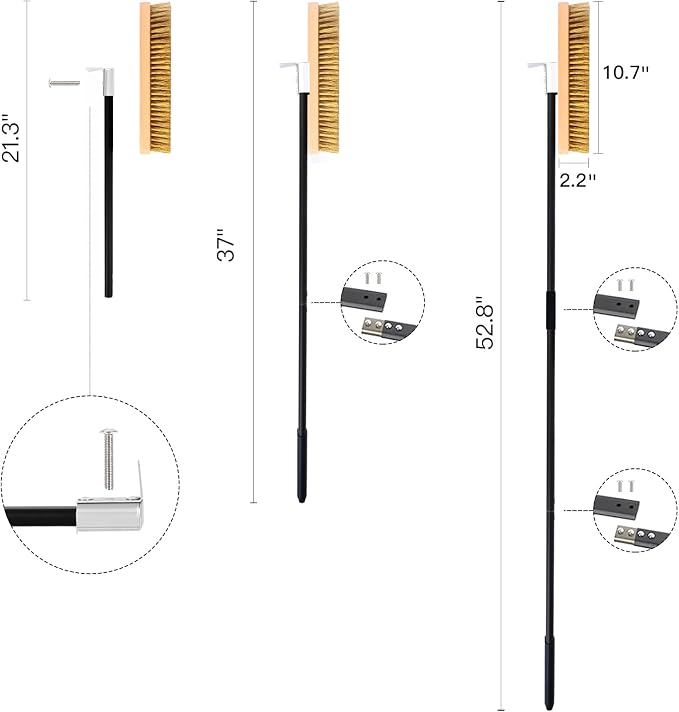 Large Pizza Oven Brush with Scraper, 10.7" Length Brass Bristles Grill Brush - Image 2
