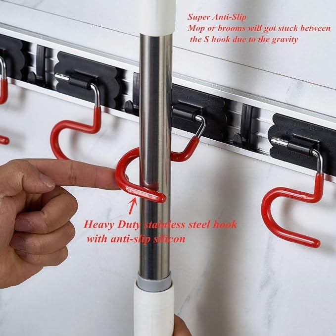 Wall Mounted Mop and Broom Holder, Stainless Steel, 34 Inches, 8 Position Rack - Image 3