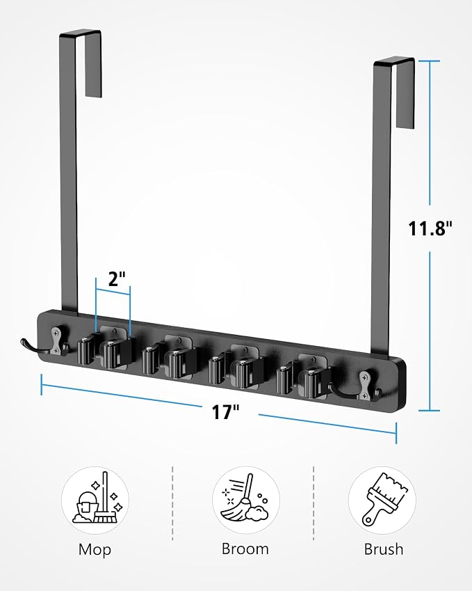 Over the Door Broom Holder, Mop and Broom Holder Door Mount, Hanging Organizer - Image 6