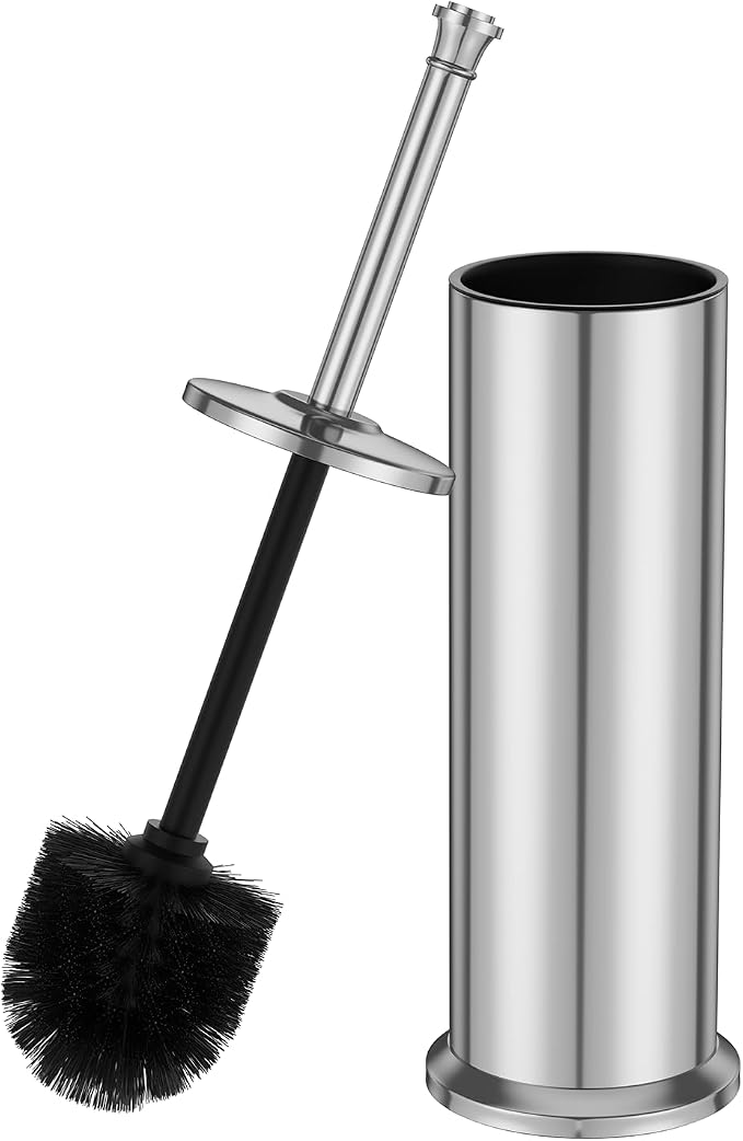 Silver Toilet Brush and Holder，Long Handled Gold Toilet Brush by UNCONSIL