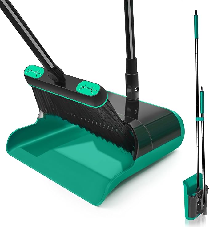 JEHONN Broom and Dust Pan, Upgraded Large Foldable Dustpan by JEHONN