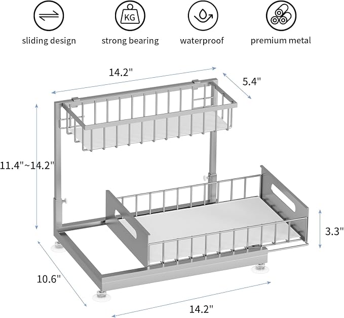 Under Sink Organizer Storage 2-Tier Premium Metal Pull-Out Kitchen Cabinet - Image 6