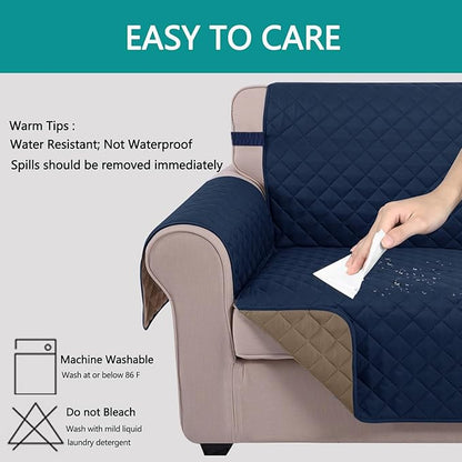 U-NICE HOME Loveseat Sofa Cover Reversible Couch Covers for 2 Cushion Couch for Dogs Furniture Protector Cover with Elastic Straps Water Resistant(Loveseat Small, Navy/Taupe)
