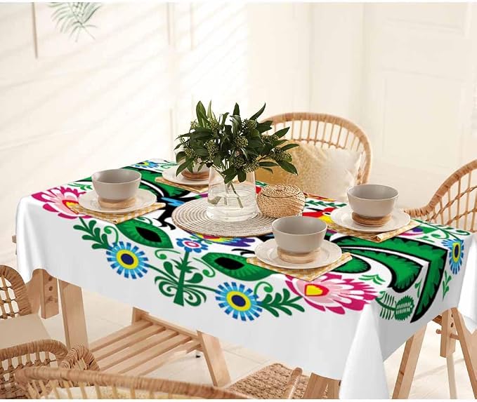 Rooster Table Cloth Rectangle Table Polish Folk Art Floral Leaves Flowers Cock - Image 7