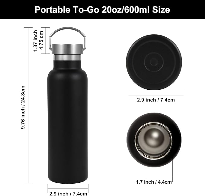 Neihepal 20 oz Insulated Water Bottles Bulk 2 Pack, Stainless Steel Double Wall - Image 5
