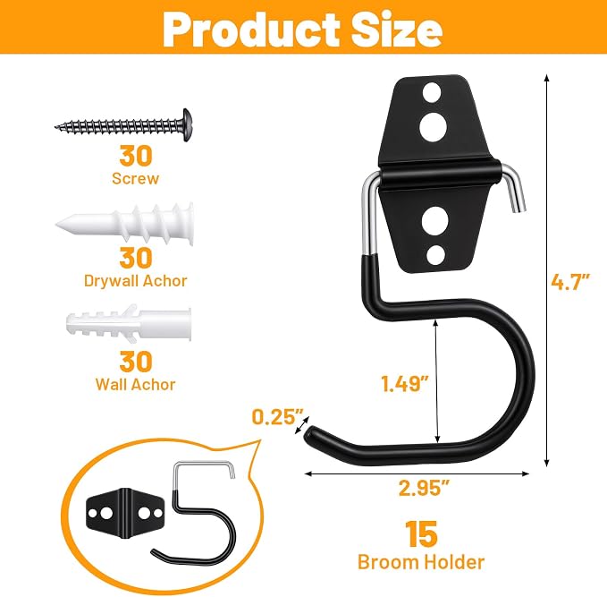 15 Pack Broom Holder Wall Mount - Image 2