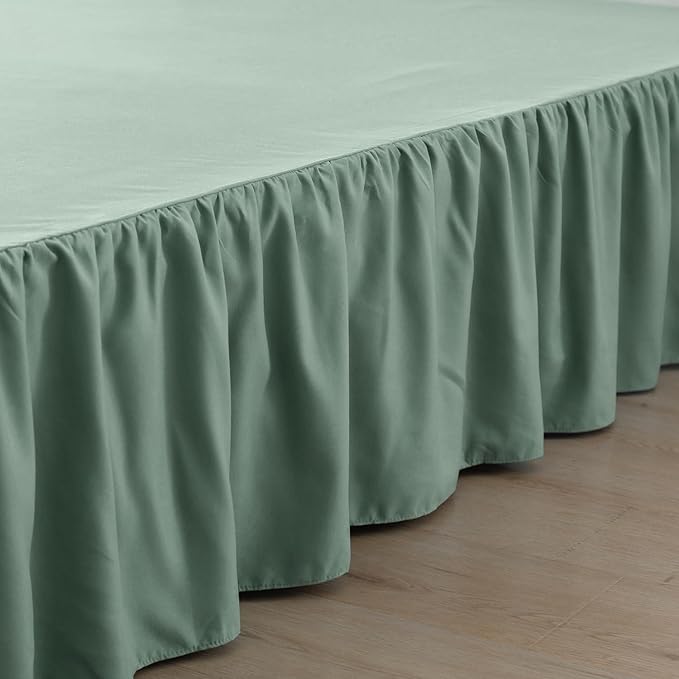 Bed Skirt Full Size Ruffled Bed Skirts with Split Corners, 16 Inch Drop Dust Ruffle Bed Skirt with Platform, Sage Green, 16" Full