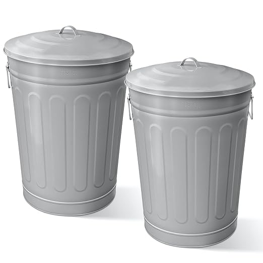 Plexon Round Trash Can 13 Gallon, Vintage Metal Outdoor Trash Can by Plexon