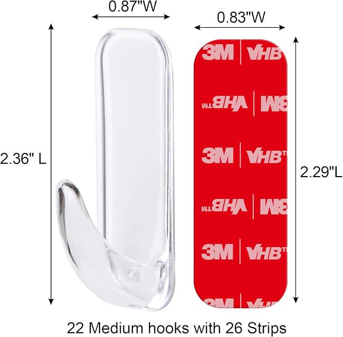 Wall Hooks for Hanging Heavy Duty, Medium 22 Self Adhesive Wall - Image 2
