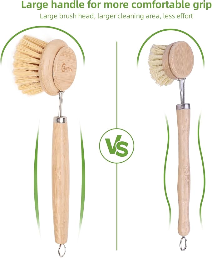 Bamboo Scrub Brush with Handle - Image 3
