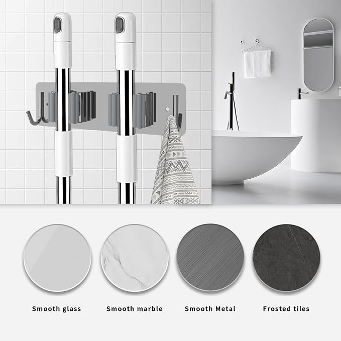 Broom and Mop Holder Wall Mounted, Heavy-Duty Stainless Steel Storage Rack - Image 6