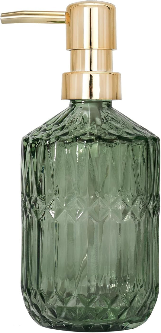Glass Soap Dispenser Green Bottle Gold Plastic Pump Refillable Kitchen Sink by Osfvn