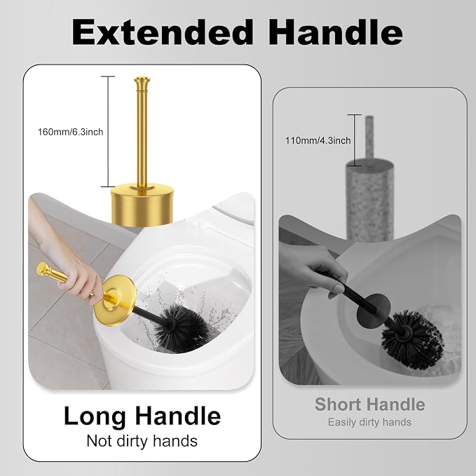 Brass Toilet Brush and Holder，Long Handled Gold Toilet Brush - Image 5