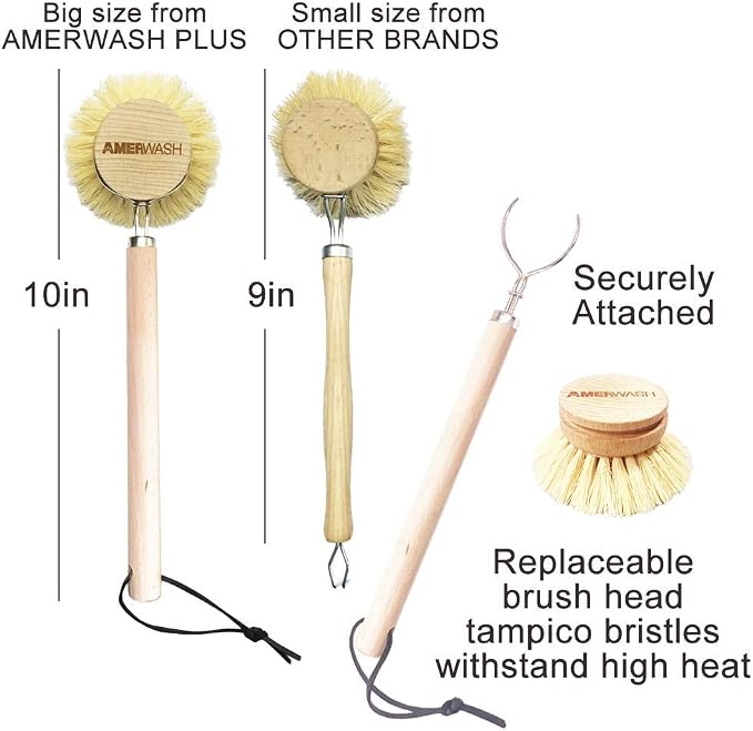 Dish Brush with Wooden Handle, Natural Kitchen Brush - Image 5