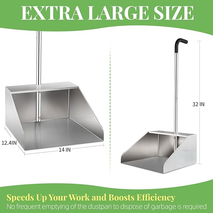 32In Extra Large Dust Pan with Long Handle, Heavy Duty Metal Dust Pan - Image 2