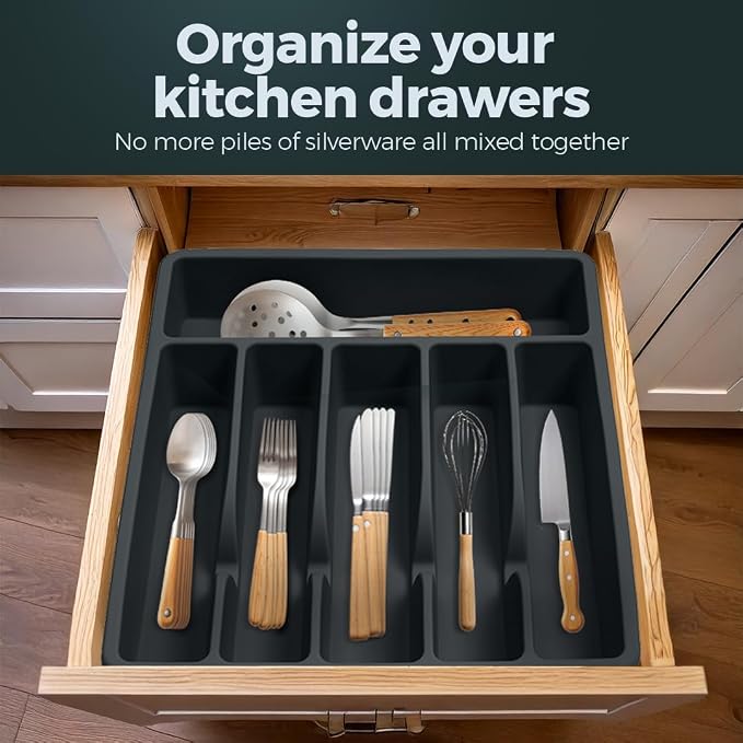 Silicone Silverware Drawer Organizer – Non-Slip Utensil Holder - Image 3