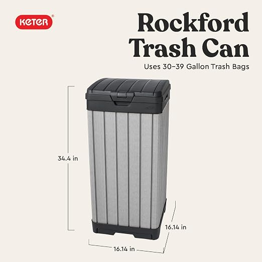 Keter Rockford Resin 38 Gallon Outdoor Kitchen Trash Can - Image 2