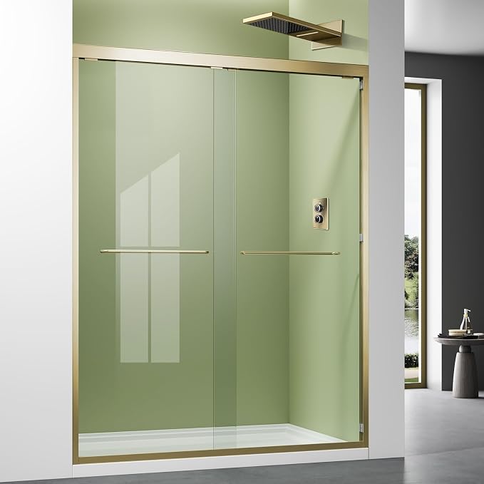 Brushed Gold 50-54'' x 72'' Semi-Frameless Glass Shower Door, Bathroom Sliding by Glazenclos