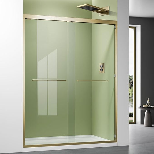 Brushed Gold 50-54'' x 72'' Semi-Frameless Glass Shower Door, Bathroom Sliding by Glazenclos