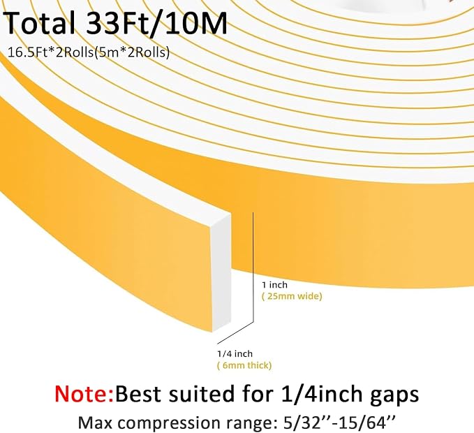 High Density Foam Weather Stripping Door Seal Strip Insulation Tape Roll - Image 5