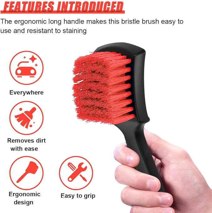 8.3×2.5 Inch Car Wash Brush, Soft Bristle Short Handle Carpet Cleaning Brush - Image 3