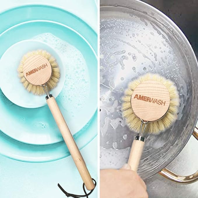 Dish Brush with Wooden Handle, Natural Kitchen Brush - Image 7