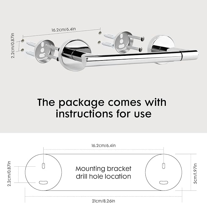 Polished Chrome Toilet Paper Holder Set, Stainless Steel Towel Ring, Double - Image 5