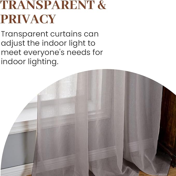 Dreaming Casa Grey Sheer Curtains 102 Inches Long, Rod Pocket & Back Tab Light Filtering Textured Sheers for Living Room Bedroom, 2 Panels, Each 52" W x 102" L