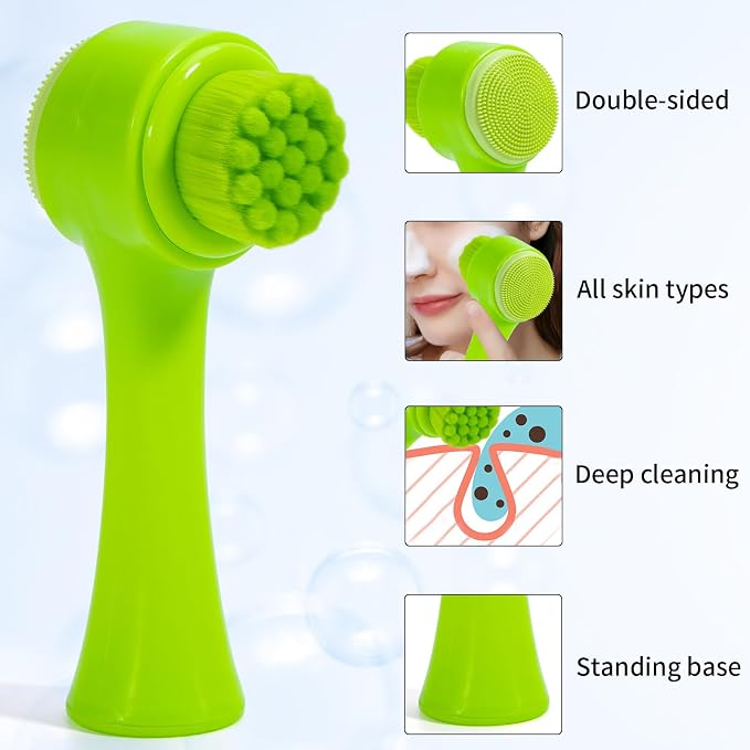 Face Brush 2 in 1, Silicone Facial Cleansing Exfoliating Brush Soft Bristles - Image 3