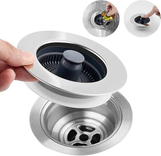 Hibbent 3 in 1 Kitchen Sink Drain Strainer, Stainless Steel Wrapped Shell Drain by Hibbent