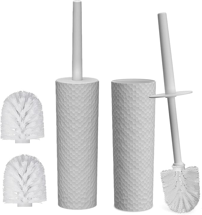 Topsky 2 Pack Compact Toilet Brush & Holder Set, Plastic Round Barrel Loo Brush by HomeandKitchenNO1