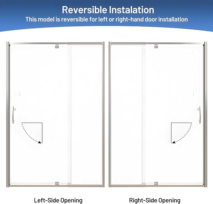Pivot Glass Shower Door, 44-48" W x 71" H, 1/4" Clear SGCC Tempered Glass - Image 7