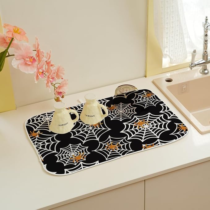 Halloween Dish Drying Mat 18 x 24 Inch Spider Web Drying Mat - Image 4