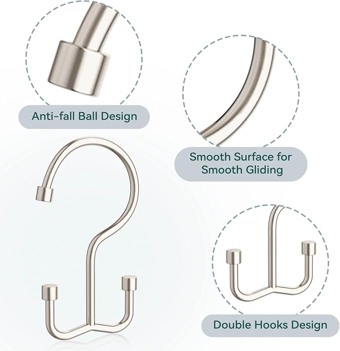 Goowin Shower Curtain Hooks, Shower Curtain Rings, Metal Shower Curtain Hangers - Image 4