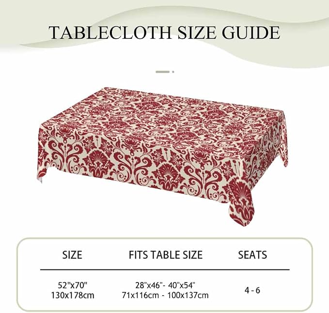 Vintage Damask Rectangular Tablecloth Red Floral 52x70 Table Cloth - Image 4