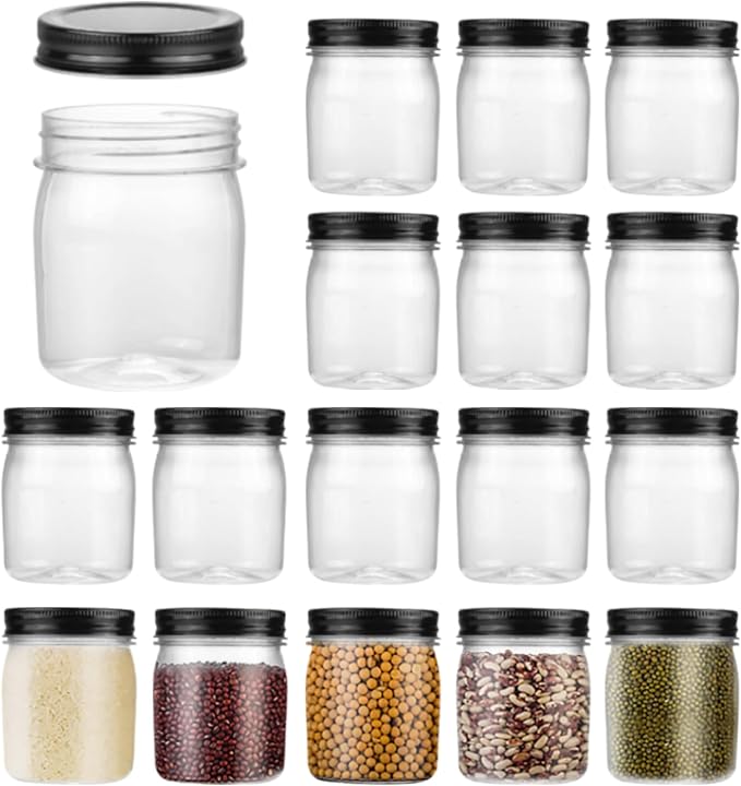 Plastic Mason Jars Reusable Storage Containers by Naivees