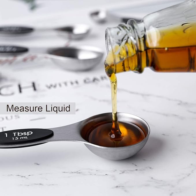Magnetic Measuring Spoons Set of 8 Stainless Steel Stackable Dual Sided Nesting - Image 4