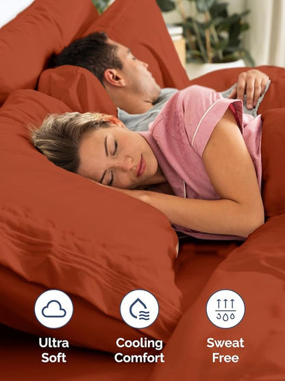 Extra Deep Twin Fitted Sheet - Hotel Luxury Single Fitted Sheet Only - Easily Fits 18 inch to 24 inch Mattress - Ultra Soft, Wrinkle & Fade Free w/Extra Deep Pockets - Breathable & Comfy - Terracotta