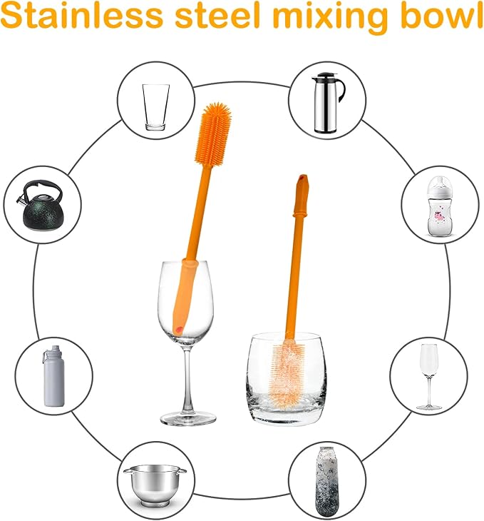 Long Silicone Bottle Cleaning Brush | 2 Pack| 16”+13”Water Bottle Brush Cleaner - Image 2