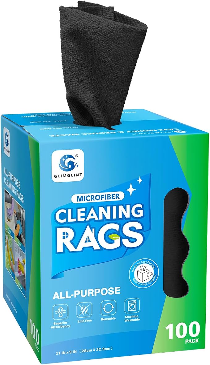 GLIMGLINT Black Microfiber Cleaning Cloth, 100 Pack Cleaning Rags, Ultra by Unknown
