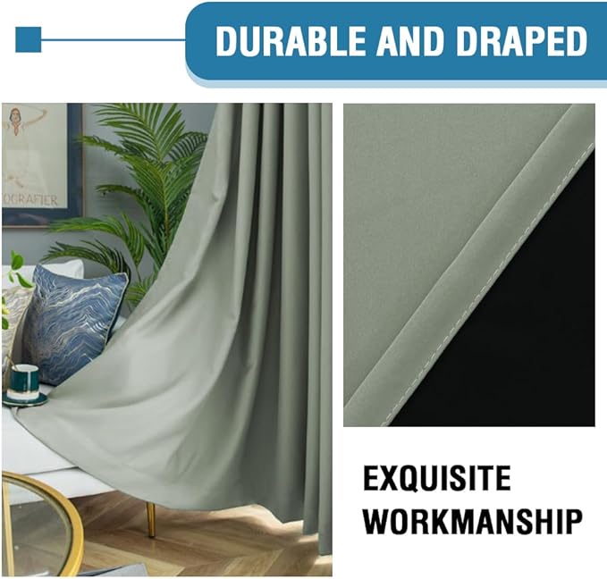 H.VERSAILTEX 100% Blackout Curtains for Bedroom Thermal Insulated Blackout Curtains 45 inch Length Full Light Blocking Window Drapes for Living Room with Black Liner 2 Panels, Cyan