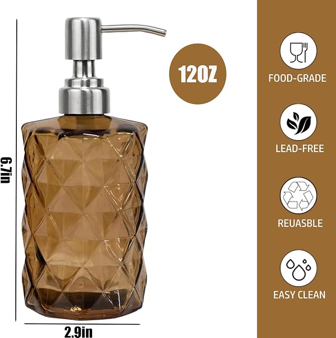 12Oz Brown Glass Soap Dispenser - Image 3