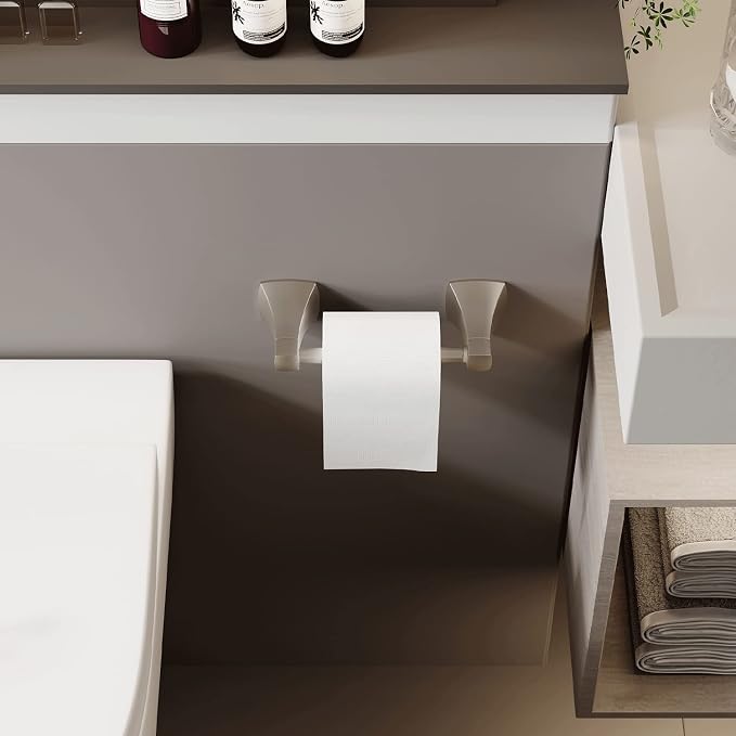 Brushed Nickel Toilet Paper Holder Bathroom Double Post Pivoting Tissue Roll - Image 3