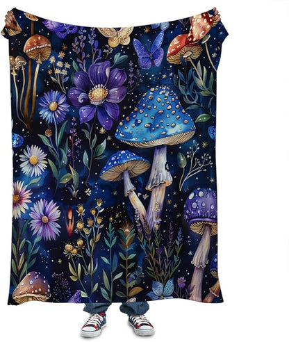 Cute Whimsical Mushroom Throw Blanket Aesthetic Dark Botanical Florals Throw,Witchy Gifts for Women,Gothic Gifts,Soft Cozy Warm Moth Witchy Plush Blanket Throw for Women Girls Mom 40"x50"